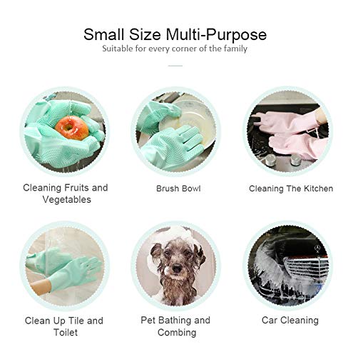 Dishwashing Gloves with Non-Slip Strap,Epartswide Magic Silicone Dishwashing Scrubber,1 Pair Versatile Reusable Silicone Gloves for Kitchen Cleaning/Pet Care/Washing The Car/Bathroom Bathing (Cyan)