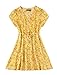 Allegra K Women's Boho Crossover V Neck Petal Sleeves Belted Floral Flowy Dress Large Yellow