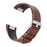bayite Leather Replacement Bands for Fitbit Charge 2, Stone Pattern Brown