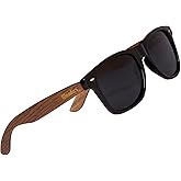 Woodies Walnut Wood Sunglasses with Black Polarized Lens and Real Wooden Frame for Men and Women - 100% UVA/UVB Ray Protection