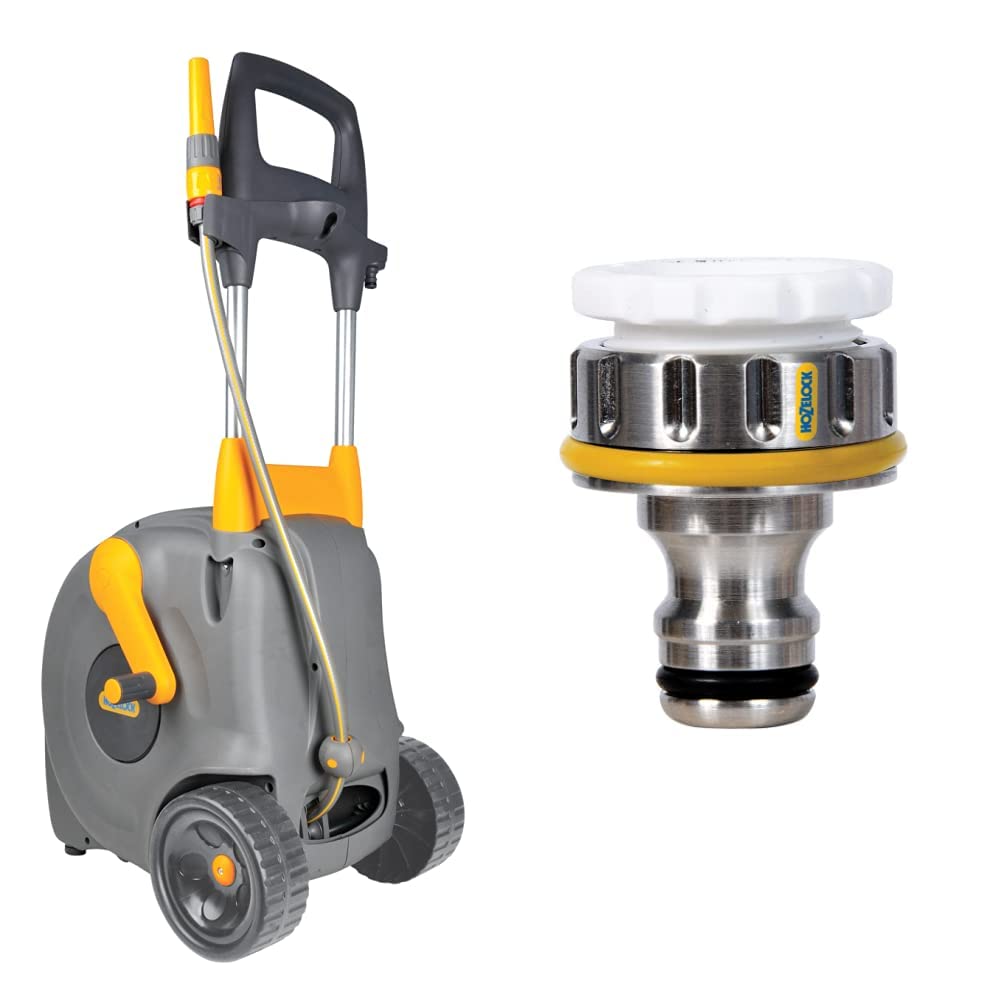 Hozelock Wheeled Fast Cart with 40m hose & Metal Threaded Connector Pro 3/4 inch for Taps