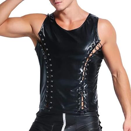 Fxwj Hombre Chaleco Sin Mangas De Cuero De Imitación Camiseta ...
