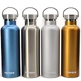 TOPOKO 25 oz Stainless Steel Vacuum Insulated Water Bottle, Keeps Drink Cold up to 24 hours & Hot up to 12 hours, Leak Proof and Sweat Proof. Large Capacity Sports Bottle