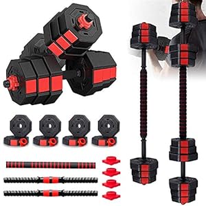 YMWD Adjustable Weight Dumbbells Set 2 in 1 Free Weight Barbell Sets Octagonal Designed with Connecting Rod Home Fitness Equipment for Men And Women Anti rolling Fitness Dumbbells,22lbs