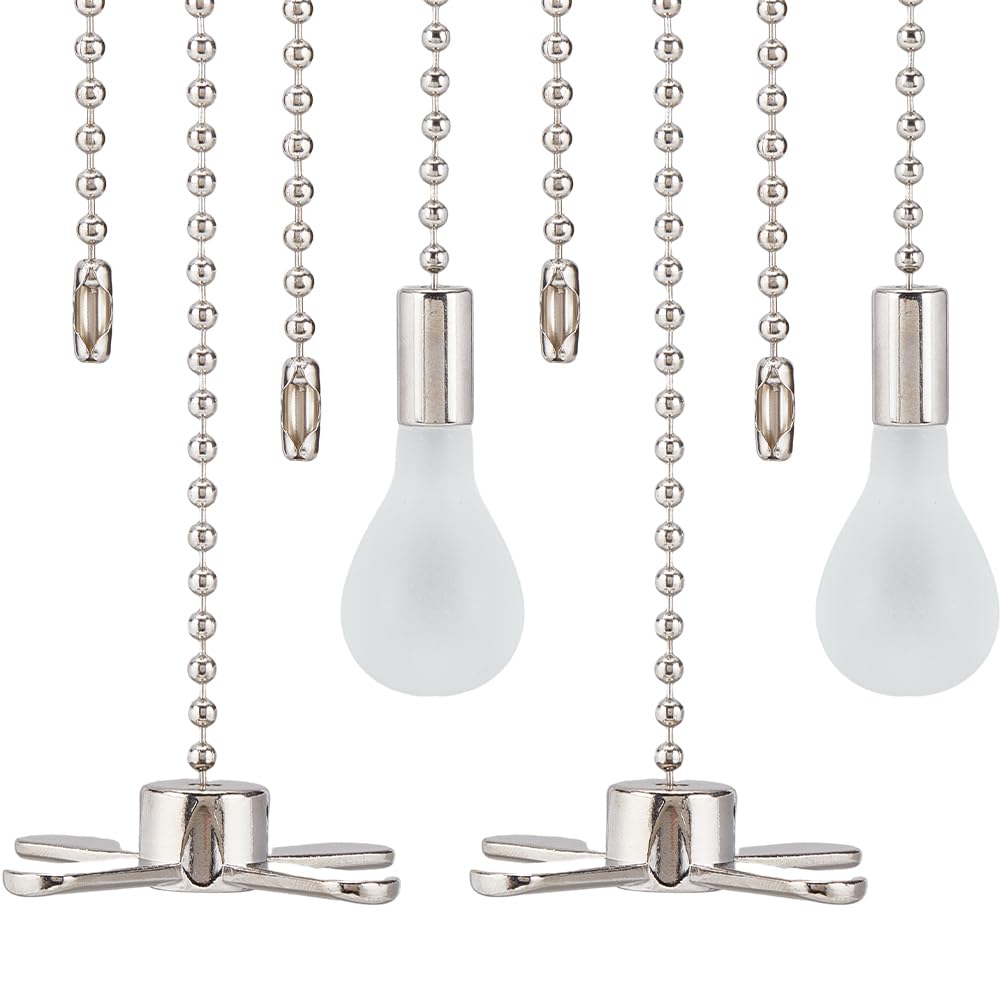 GORGECRAFT 4Pcs Ceiling Fan Pull Chain Extenders Decorative Frosted Bulb and Fan Light Pull String Chain Set Beaded Ball Ornament Extension Pendant for Ceiling Fan Lamp and Bulb Platinum