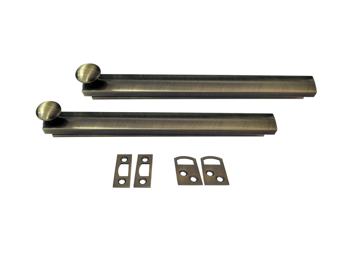 QCAA Heavy Duty Solid Brass Concealed Surface Bolt, 6", Brushed Antique Brass, 2 Pack, Made in Taiwan — image 1