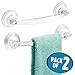 mDesign Bathroom Shower Suction Cup Towel Bars for Hand Towels, Wash Cloths - Pack of 2, Clear