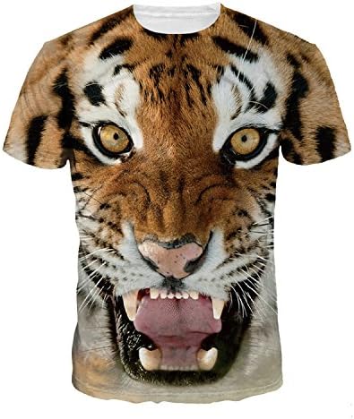 LDENXIN Ferocious Brown Tiger O-Neck Short Tee Shirt Sleeve Casual Baseball Jersey Top S/M