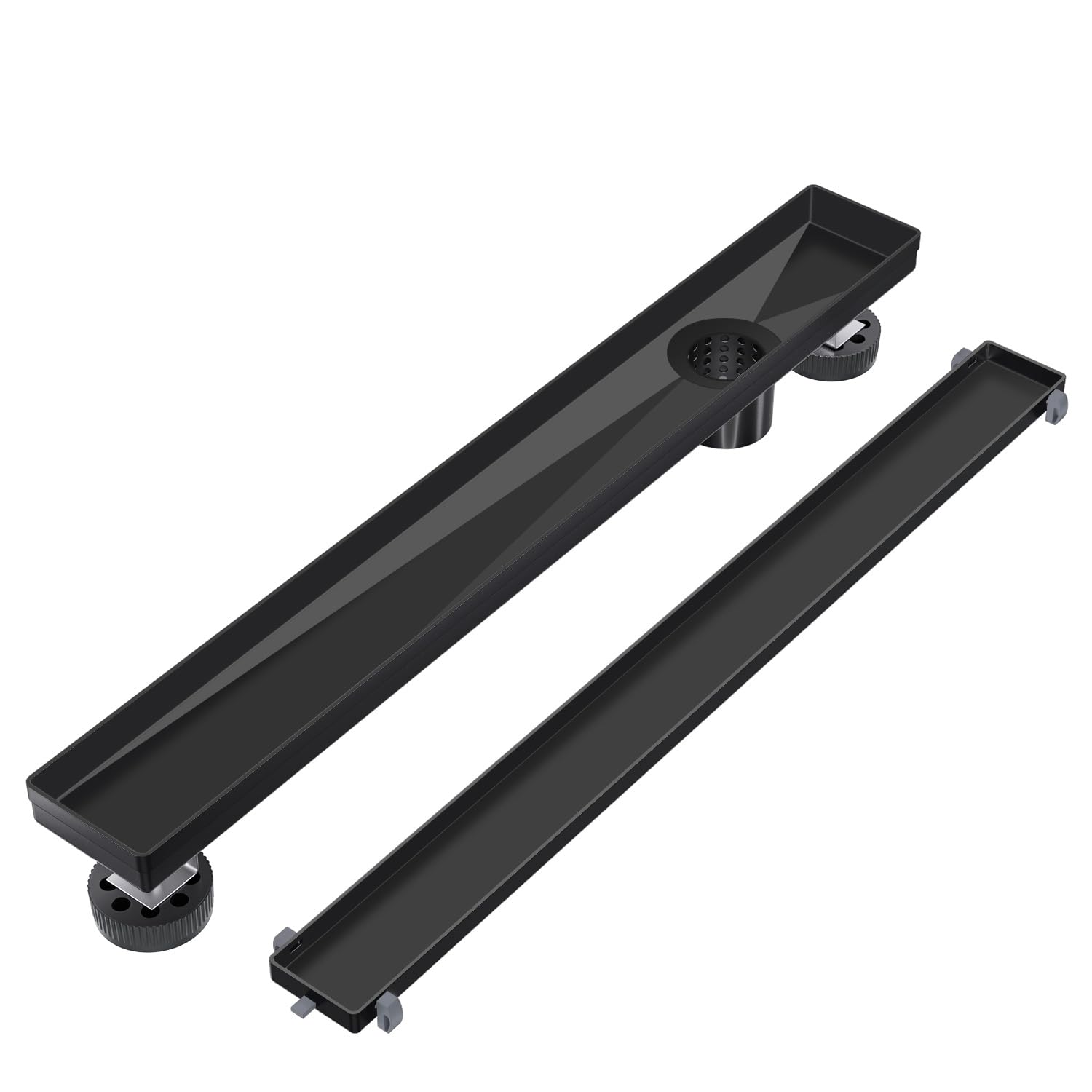 Photo 1 of ****MISSING ASSEMBLY PIECES****** EXF Offset Linear Shower Drain 60 Inch Matte Black with Reversible Tileable Drain Grate, Brushed Stainless Steel Rectangle Shower Floor Drain with Hair Catcher, Adjustable Feet