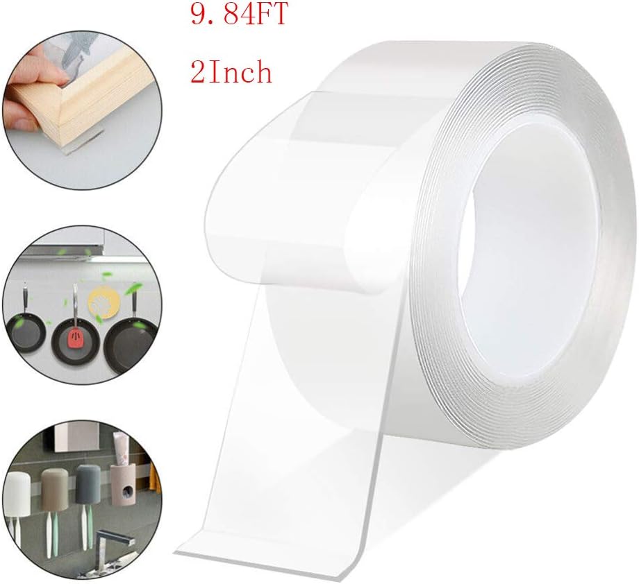 Clear Double Sided Tape Heavy Duty Removable Nano Strong Grip 2inch X 9 84ft Multifunctional Traceless Reusable Washable Transparent Anti Slip Adhesive Tapes For Kitchen Household Mounting Tape 3m Transparent Tape Office Products