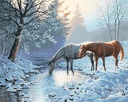 Dimensions Paintworks Paint By Number Kit - "Pony And Mother", 8x10 Inch Canvas, Includes Paints & Brush
