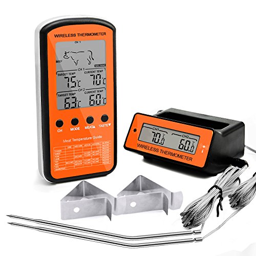Meat Thermometer Wireless Digital BBQ Food Thermometer Dual Probe With Receiver Intelligent Beep Alert For Kitchen BBQ Oven Smoker Grill Cooking (-58°F To 572°F)
