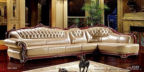 Ma Xiaoying Collection 3pc Set:Long seat,Additional seat and Recliner .Genuine Leather,Solid Wood Frame and Carved by Hand