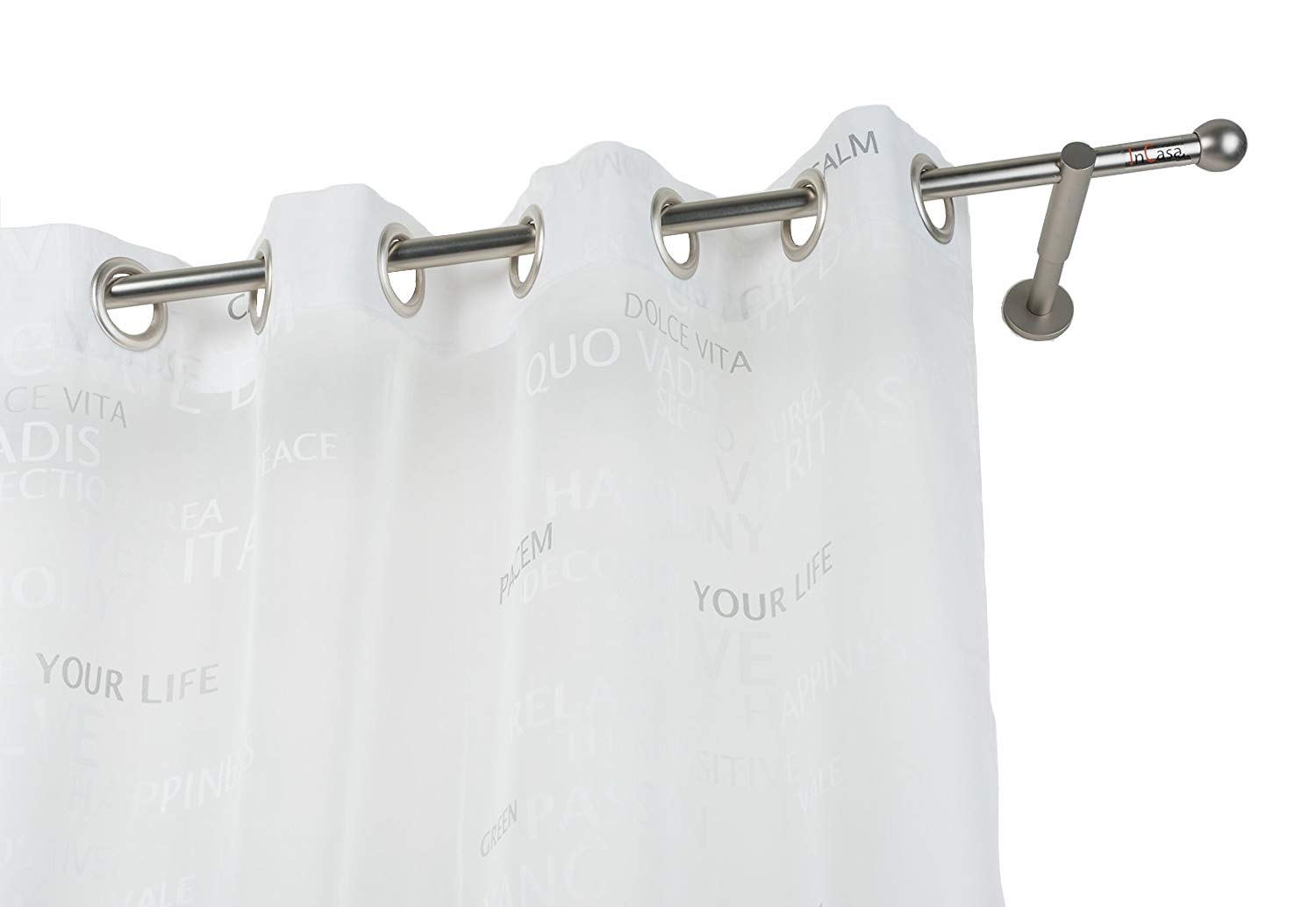 InCasa Curtain Pole: 20 mm Without Rings, Length 260 cm, Satin Steel with Longer mounts-Complete, Stainless, Grey
