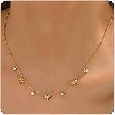 Dabovos Gold Necklaces for Women 18K Gold Plated Diamond Choker Necklace Dainty Star Flower Shell Dragonfly Dolphin Cute CZ Charm Everyday Summer Beach Jewelry