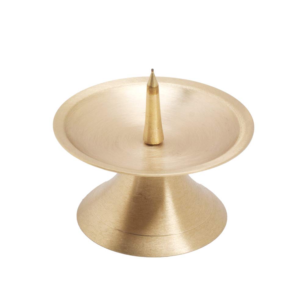 NKlaus candle holder 7,5cm high brass candlestick gold 9cm diameter with spike 3cm for pillar candles up to Ø 5cm communion baptism wedding 2826