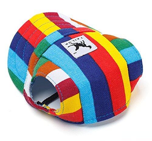 Happy Hours - Small Pet Dog Cat Baseball Visor Sports Hat Cap Puppy Summer Baseball Outdoor Ear Holes Sunbonnet Outfit Elastic Leather Neck Strap 6 Colors 2 Sizes Available (Stripes, Size S) - Thumbnail 2