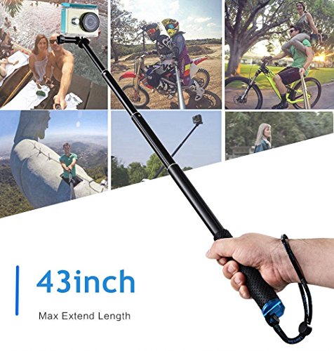 VVHOOY 43 inch Waterproof Action Camera Selfie Stick with Tripod Monopod Stand and CellPhone Clip Holder for GOPRO HERO 6/5/YI Discovery/AKASO EK7000 Sports Action Camera,Smartphones,and More