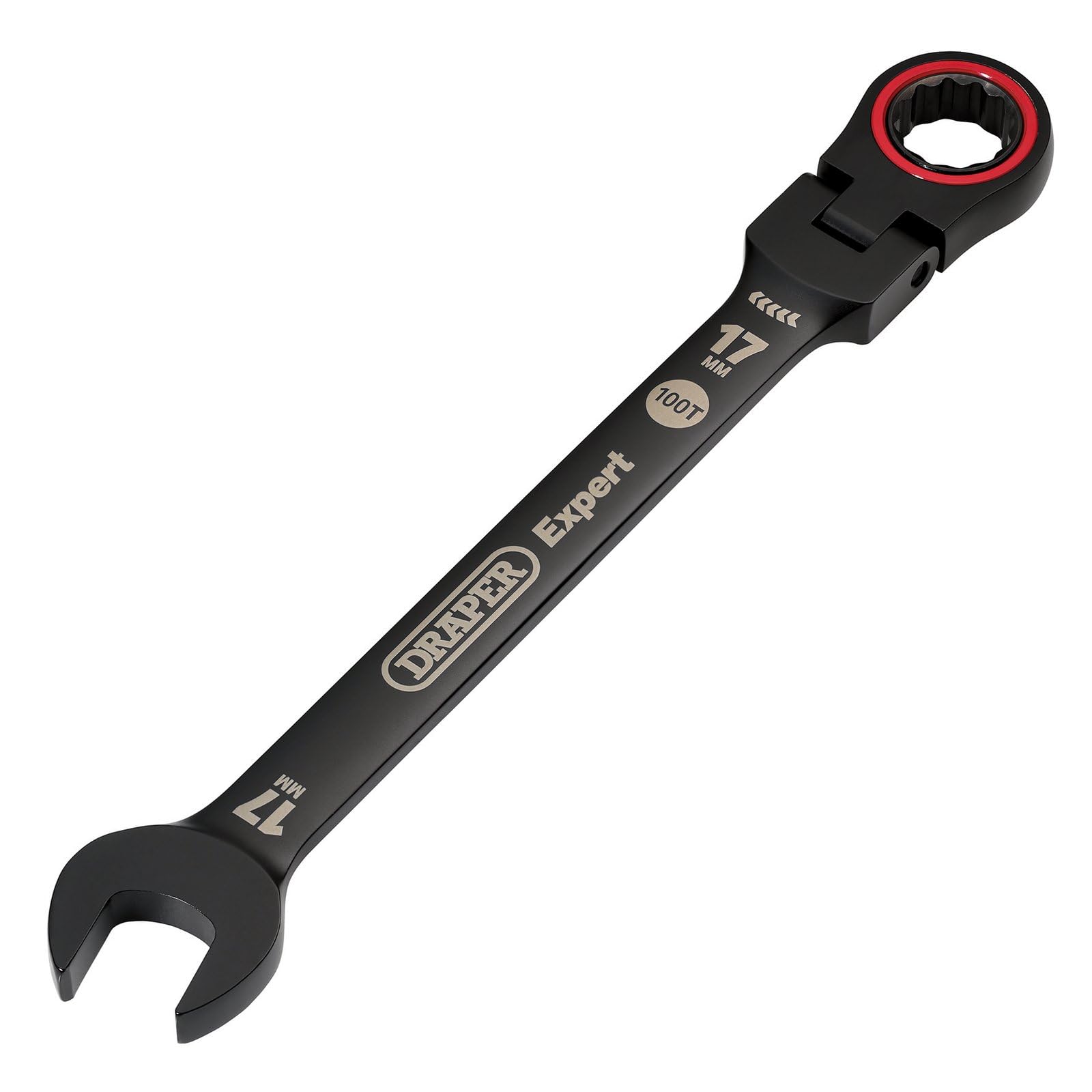 Draper 03924 Expert HI-TORQ Metric Flexible Head Ratchet Combination Spanner, 17mm, Black