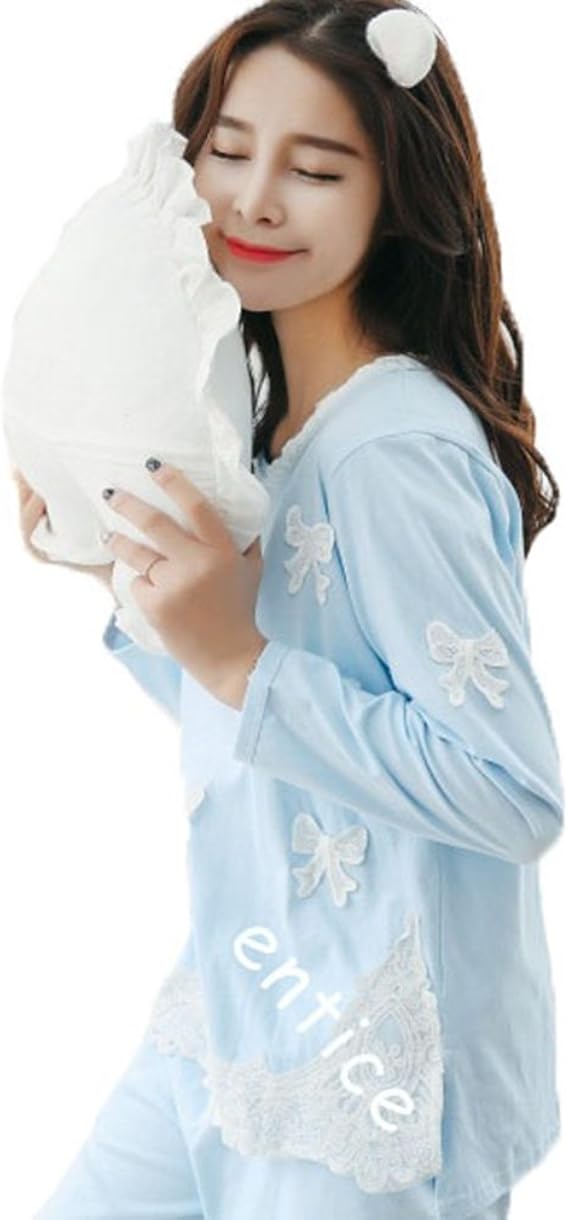 Amazon ファイン ショップ パジャマ レディース 上下セット ワンピース コットン ネグリジェ 純色 長袖 綿生地 女性 通気性 ブルー 部屋着 軽量パジャマ おしゃれ プレゼント ルームワンピース ネグリジェ 通販