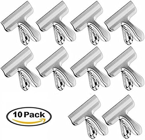 Sanvan Multi-purpose Chip Bag Clips,Storage, Fully reusable Stainless Steel Heavy Duty Bag Clips with Large 3-inches Wide for Air Tight Seal Grip on Coffee,Food&amp;Bread Bags,Kitchen Home Usage,10 Pack
