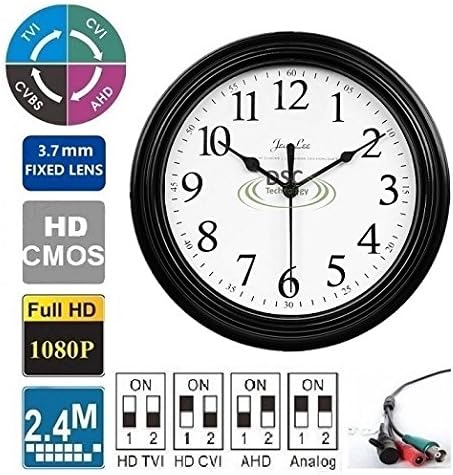 4-in-1 HD 1080P Wall Clock Hidden Camera 2.4MP 3.7mm Pin Hole Lens, BNC 12VDC