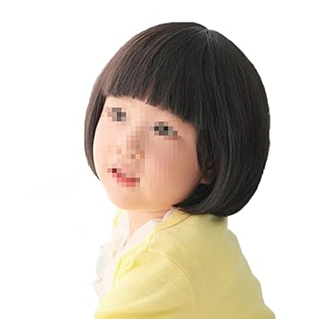 Toptheway Short Straight Kids Hair With Flat Bangs Synthetic