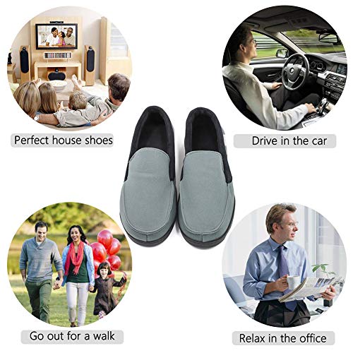 Mwfus Men's Comfy Velvet Cotton Moccasin Slippers with Memory Foam Breathable House Shoes Anti-Skid Indoor/Outdoor (10, Canvas Upper, Navy Grey)