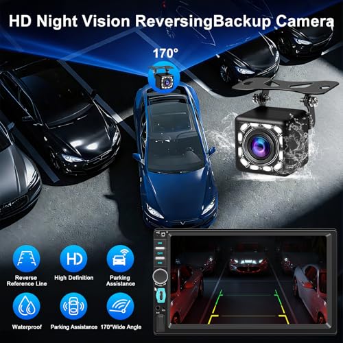 1 DIN Car Radio with Wireless Screen CarPlay and Android Car, 7 Inch Bluetooth Car Stereo Touchscreen, GPS Navigation, Mirror Link, FM, Rear Camera, Voice Controls, Type-C
