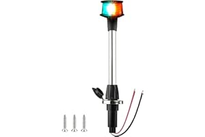 Bow Light LED Boat Navigation Lights Red and Green Bi-Color Lighting Pole Removable Plug in Base 12 Inches 12 DC Volts