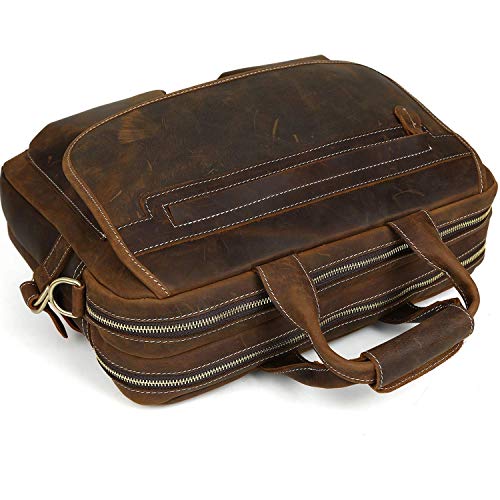 Iswee Leather Briefcase Fit Under 16.5" Laptop Tote Shoulder Bag for Men Messenger Satchel Work Case Crossbody (Extra Large Size-Fit 17" Laptop, Dark Brown)