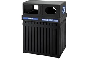 ArchTec Commercial Zone Series Parkview 2 Double Steel Recycling and Trash Center, 50 Gal, Black