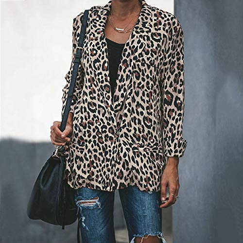 HTDBKDBK Women Vintage Animal Leopard Print Long Sleeve Causal Loose Kimono Cardigan Coat Outwear