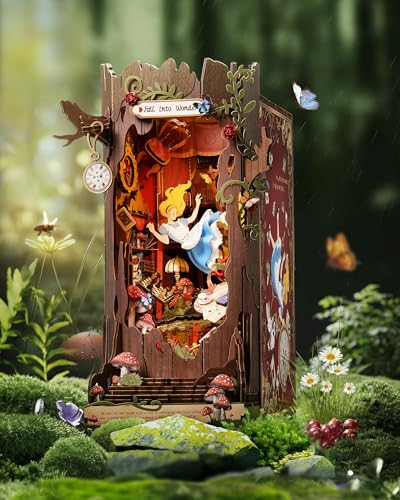 Rolife Book Nook Kit Miniature da Costruire DIY Booknook Fall into Wonder 3d Puzzle Legno con Luci Decorazione Libreria Casa Modellismo da Costruire Adulti Diorama Modellismo