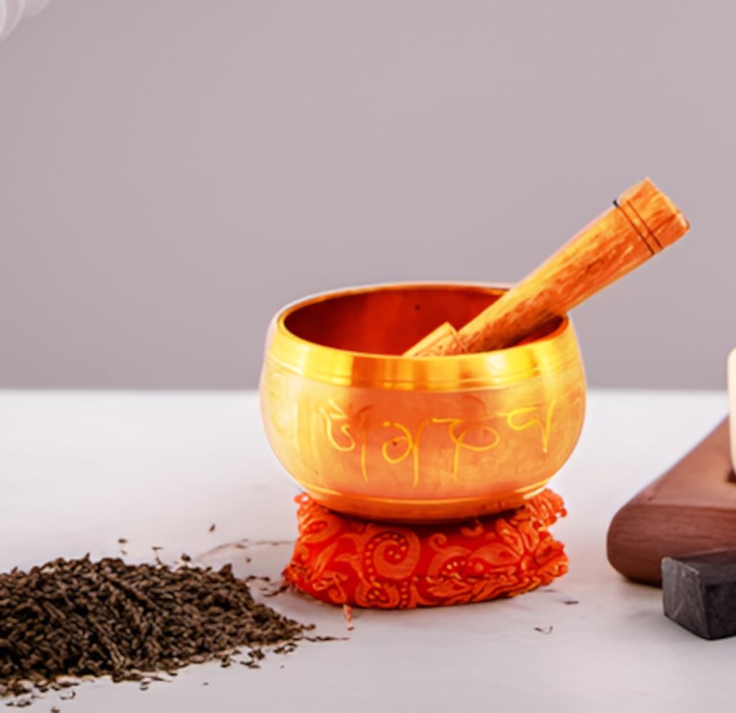 Purpledip Bell Metal Singing Bowl: Tibetan Buddhist Musical Instrument Set For Meditation, 4 inches (11317)