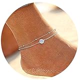 Anklets for Women Gold Plated Foot Jewelry Boho Faux Opal Foot Chain Summer Layer Anklets Bracelet Charm