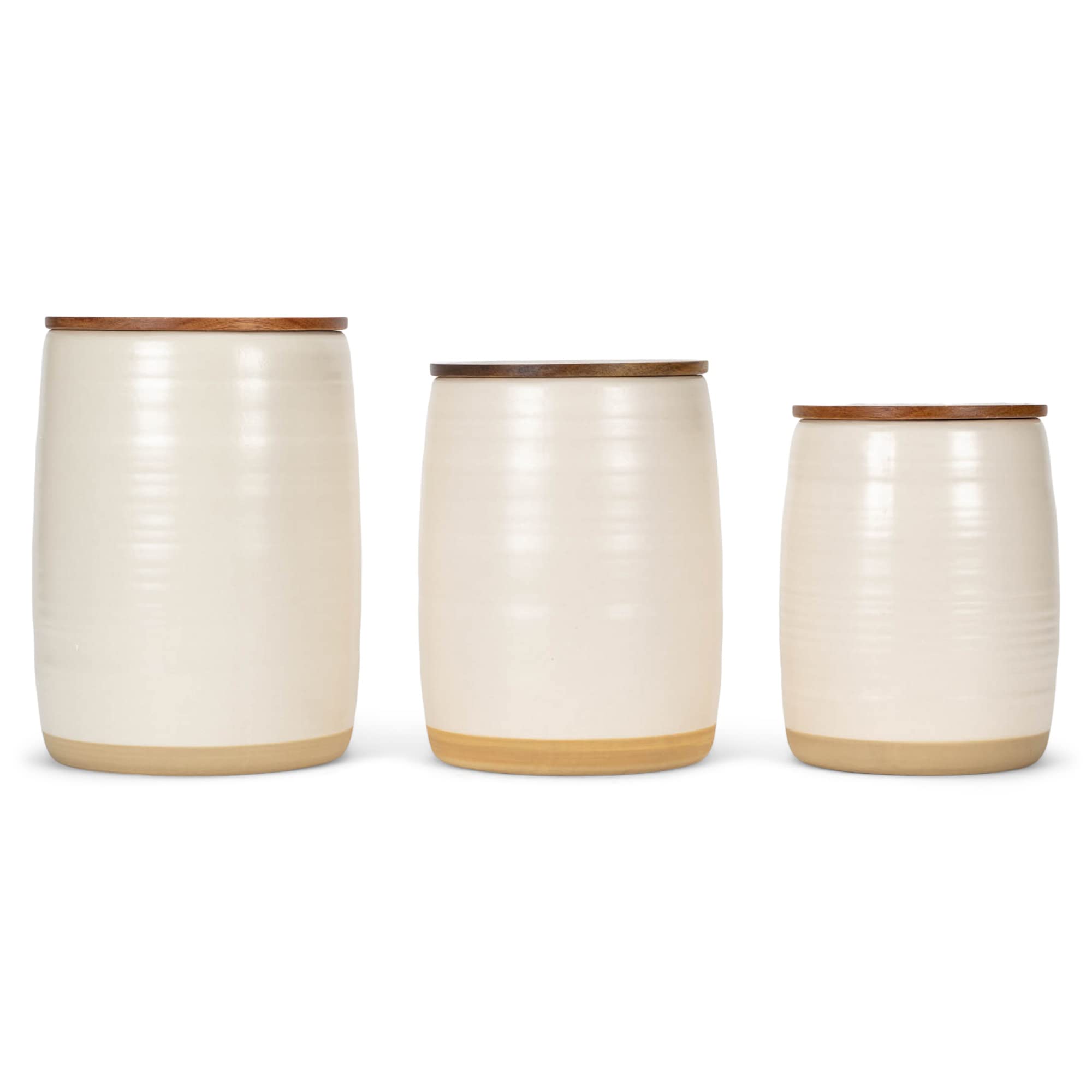 Photo 1 of Nat & Jules Lidded Cream 6 inch Ceramic and Wood Kitchen Canisters Set of 3