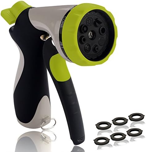 Monopril Garden Hose Spray Nozzel Metal Watering with 6 Washers - High Pressure 8 Adjustable, Watering Patterns for Watering Plants, Car Wash, Cleaning and Showering Pets