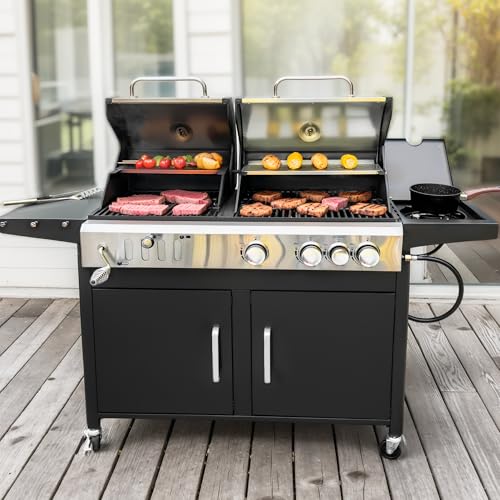 MFSTUDIO 3 In 1 Gas and Charcoal Grill Combo with Side Burner,...