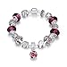 Naivo Designer Inspired Crystal Snake Chain Murano Glass Beads Charm Bracelet - 50 Shades of Love-Purple Topaz