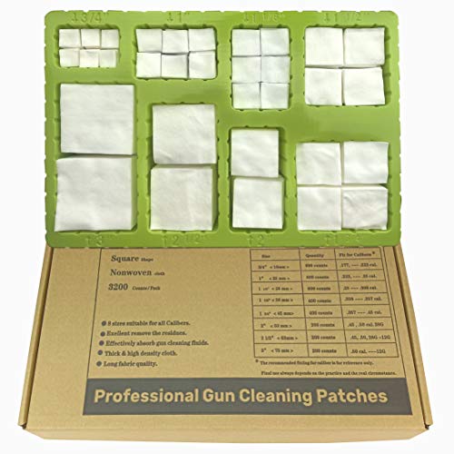 Gun Cleaning Patches Non Woven Cloth Square 8 calibers in 1 Pack 3200 Counts Blister Tray Pistol