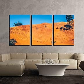 3 Piece Canvas Wall Art - Wasteland with Trees in The Blue Sky - Modern Home Art Stretched and Framed Ready to Hang - 16"x24"x3 Panels