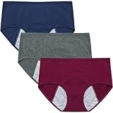 Innersy Women's Period Menstrual Organic Cotton Panties For Postpartum Recovery (Medium/6, Wine Red&Ensign&Charcoal Gray)
