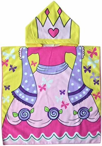 Large Beach Towel, Pool / Bath Towels, in Butterfly Princess Print, 24x48 inches with Hood, for Kids and Baby Girls - Microfiber - by Athaelay