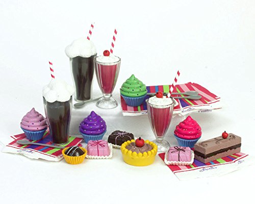 Complete 27 Pc Doll Accessory Food Set, 15 Sweet Treats & Spoons & Paper Napkins, 18 Inch Doll Pretend & Doll Accessory Play Set; Floats, Shakes, Cupcakes & More in Decorative Keepsake Box by Sophia's