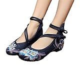AvaCostume Womens Embroidery Rubber Sole Summer Wedges Sandals Fashion Dress Shoes for Cheongsam, Blue, 39