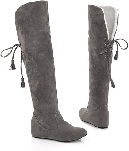 Amazon ドドシューズ 美脚 ロングブーツ ブーツ レディース インヒール 裏起毛 ルーズ スエード ヒール4cm 赤 レッド グレー ブラック 黒 大きいサイズ 24 5cm タッセル スノーブーツ 歩きやすい 履きやすい ニーハイブーツ 痛くない ドドシューズ ブーツ ブーティ