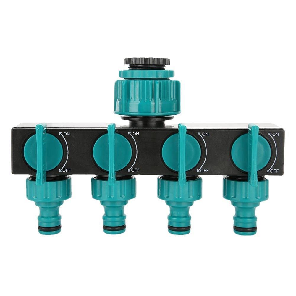 Namvo Multi-Tap Connector 4-Way Watering with 3/4in Individual On-Off Valves Garden Irrigation Diverter Tap, Comfortable Rubberized Tap Connector for Gardening Irrigation Watering Flowering