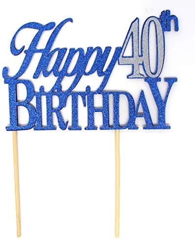 All About Details Happy 40th Birthday Cake Topper,1pc, 40th Birthday, Cake Decoration, Party Decor (Blue & Silver)