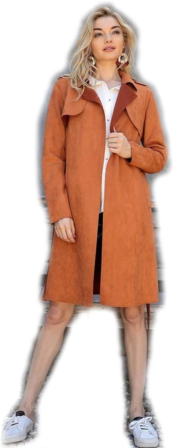 Solid Colored Rust Vegan Suede Midi Trench Coat Jacket